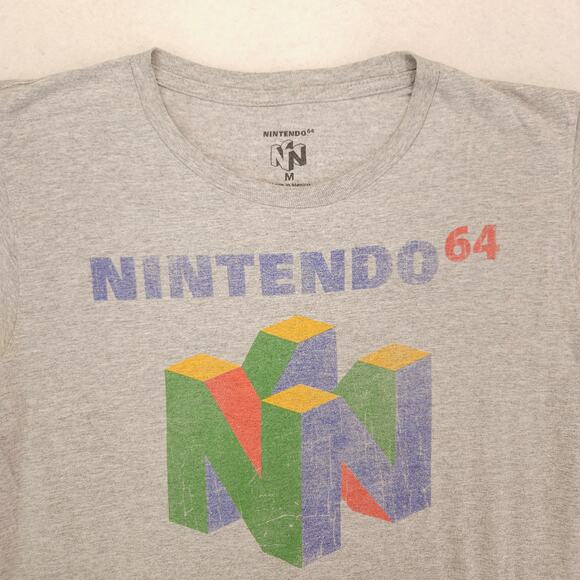 Nintendo 64 Crew Neck Graphic Short Sleeve T Shirt Adult Mens Size Medium M Gray - Picture 1 of 9